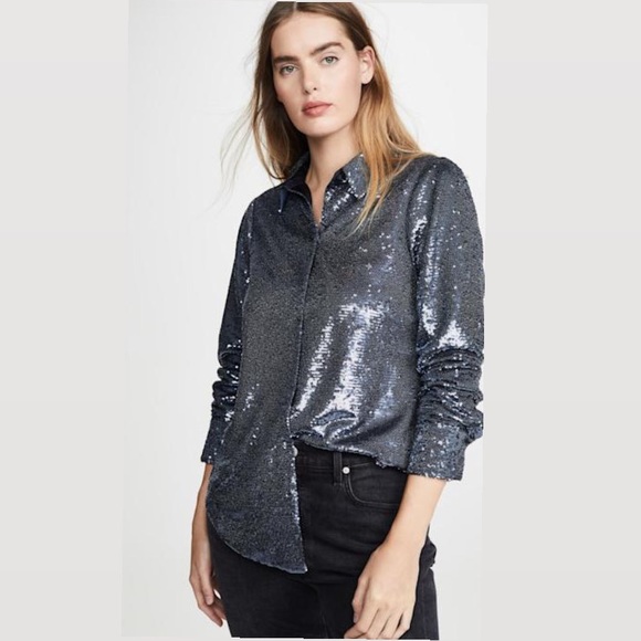 Cinq a Sept Onyx Isha Sequined Button Down Top NWT - Picture 4 of 13